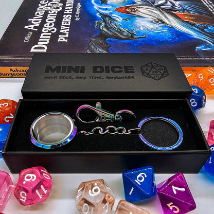 Iridescent Metal Keychain Mini DND Dice Container