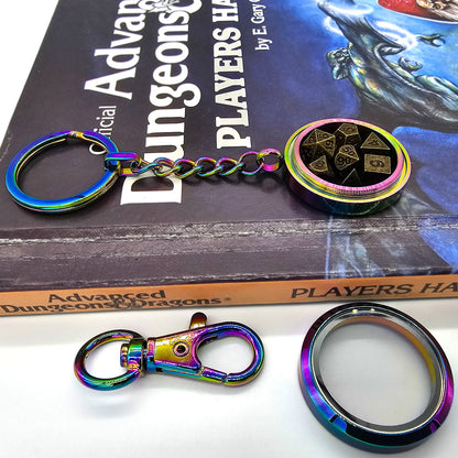 Iridescent Metal Keychain Mini DND Dice Container