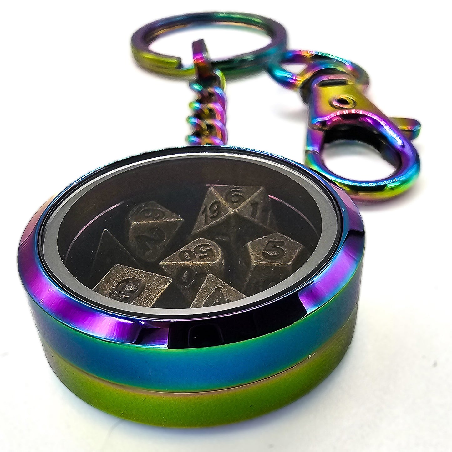 Iridescent Metal Keychain Mini DND Dice Container