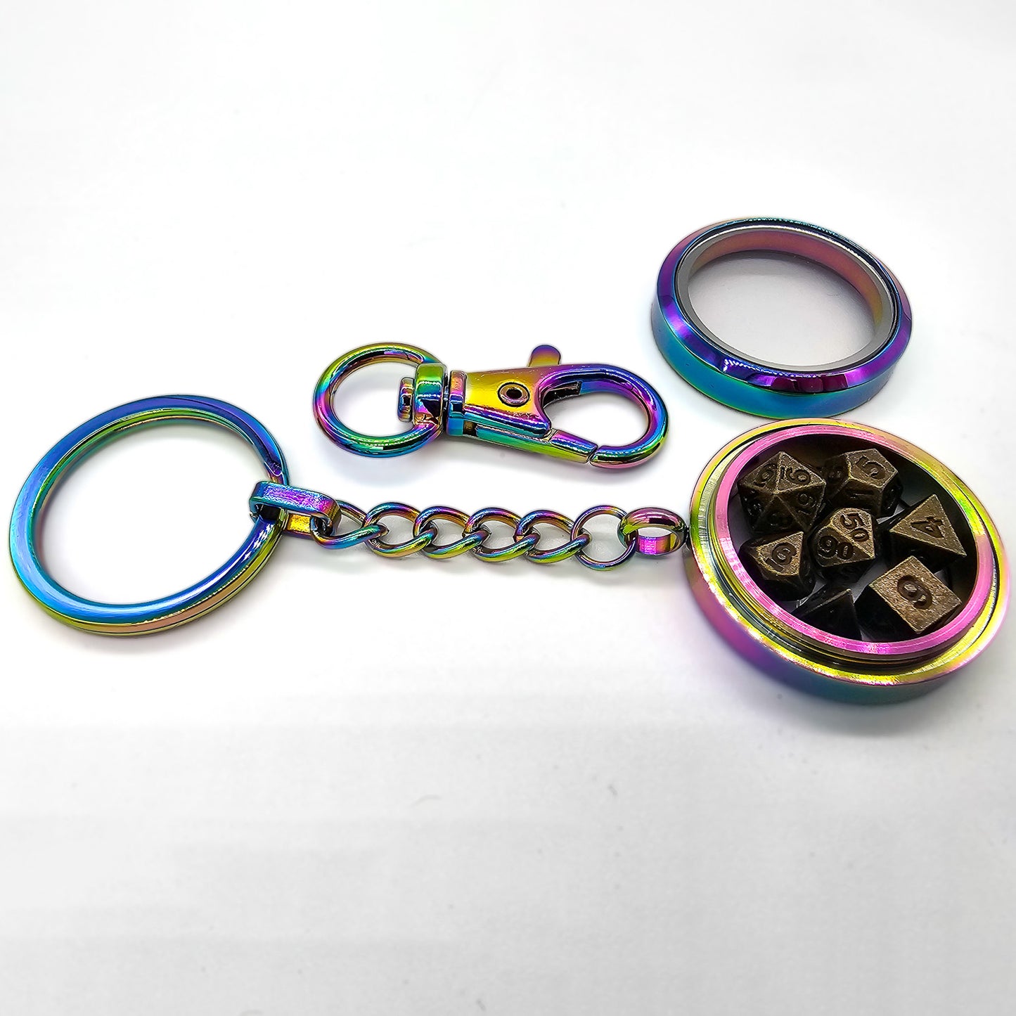 Iridescent Metal Keychain Mini DND Dice Container