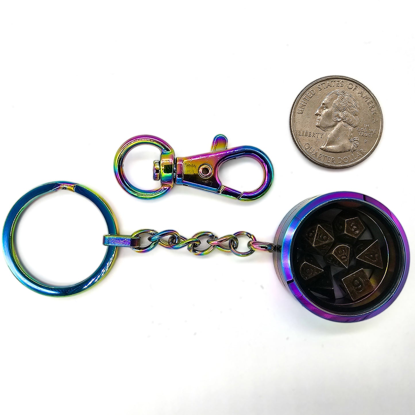 Iridescent Metal Keychain Mini DND Dice Container