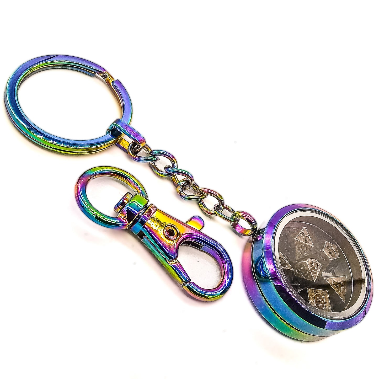 Iridescent Metal Keychain Mini DND Dice Container