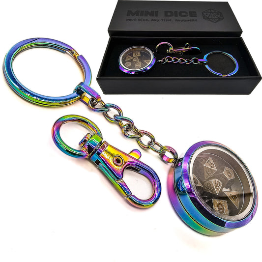 Iridescent Metal Keychain Mini DND Dice Container