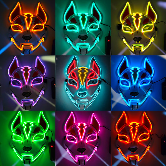 LED Light Up Kitsune Fox Mask Costume Cosplay