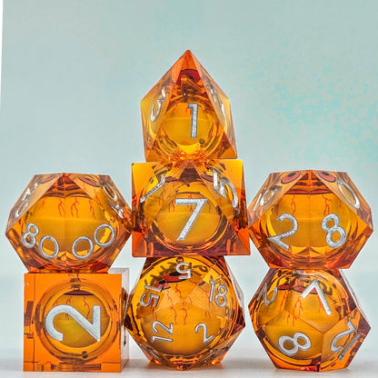 Orange Evil Eye Resin Liquid Core DND Dice Set