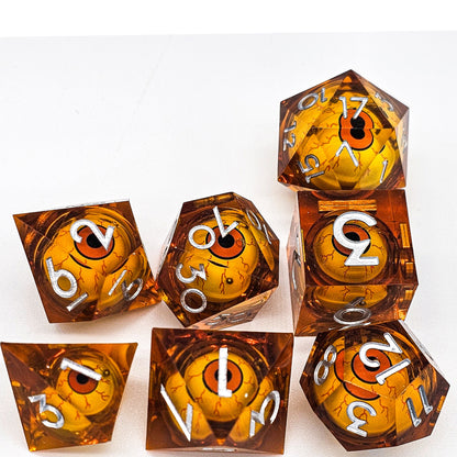 Orange Evil Eye Resin Liquid Core DND Dice Set