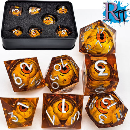 Orange Evil Eye Resin Liquid Core DND Dice Set