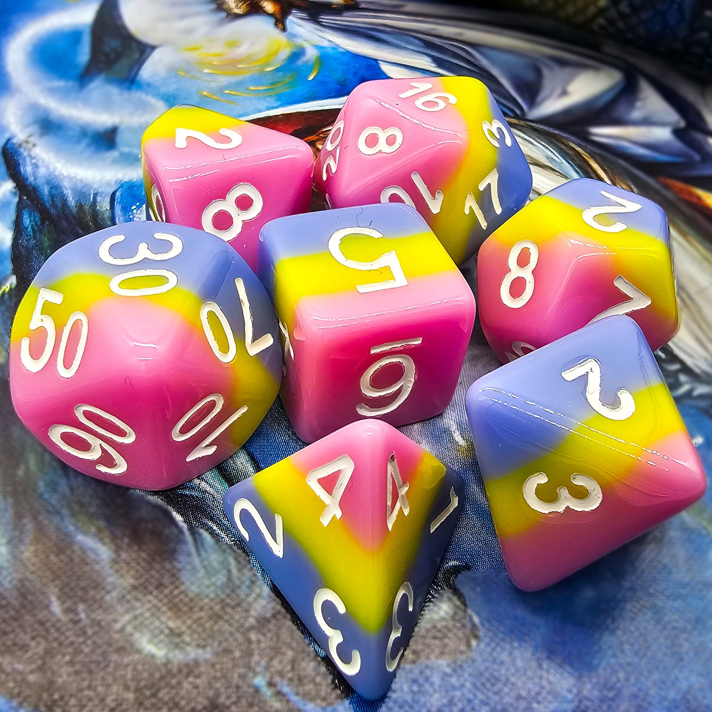 7pcs/Set Pastel Resin DND Dice (Blue, Yellow & Pink)