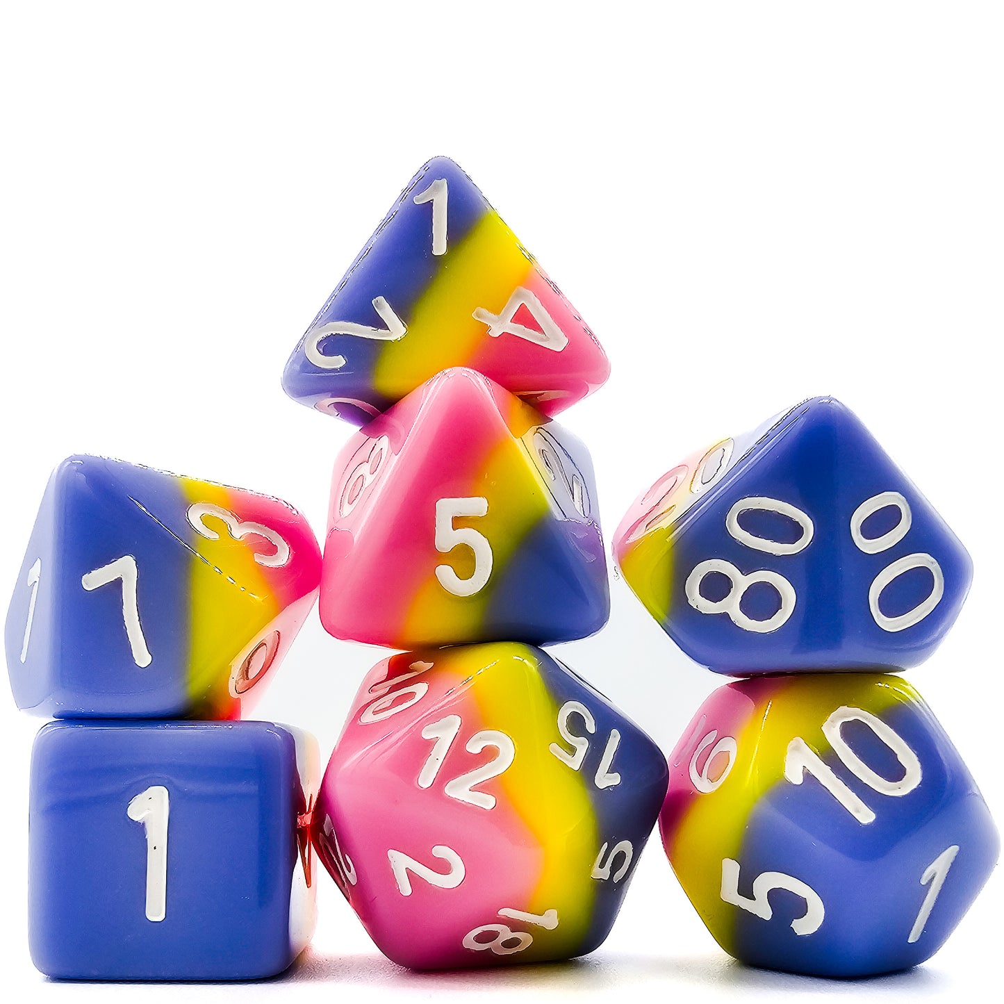 7pcs/Set Pastel Resin DND Dice (Blue, Yellow & Pink)