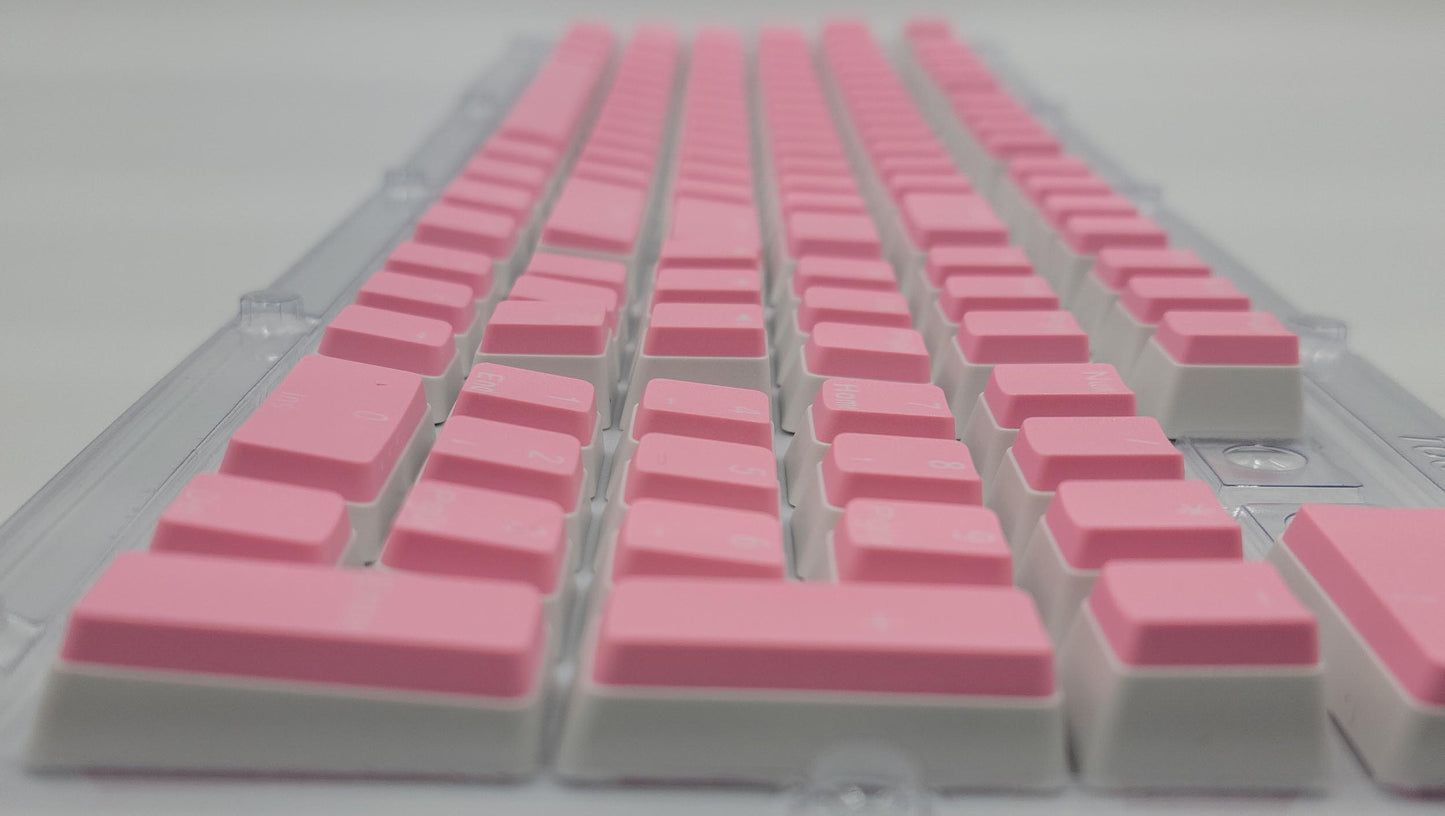 100% Full Size 104 Key Pink & White Pudding Keycap Set for Mechanical Keybaords