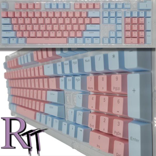 100% Full Size 104 Key Pink & Blue Keycap Set for Mechanical Keybaords