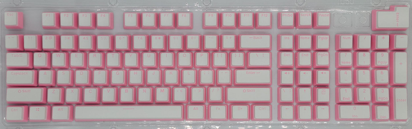 100% Full Size 104 Key Pink & White Pudding Keycap Set for Mechanical Keybaords