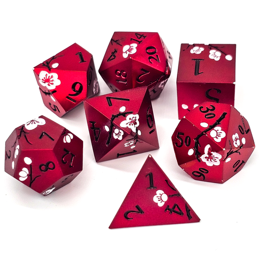 Solid Metal Red Plum Blossom DND Dice Set