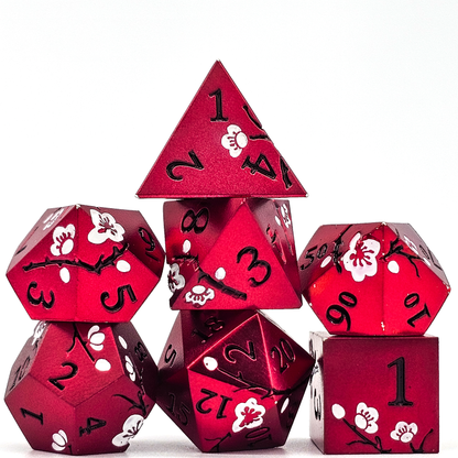 Solid Metal Red Plum Blossom DND Dice Set