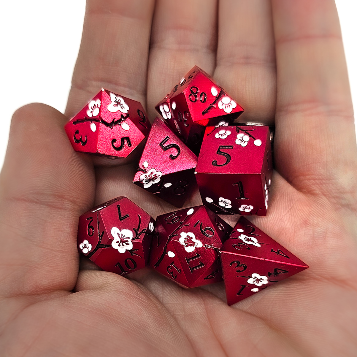 Solid Metal Red Plum Blossom DND Dice Set