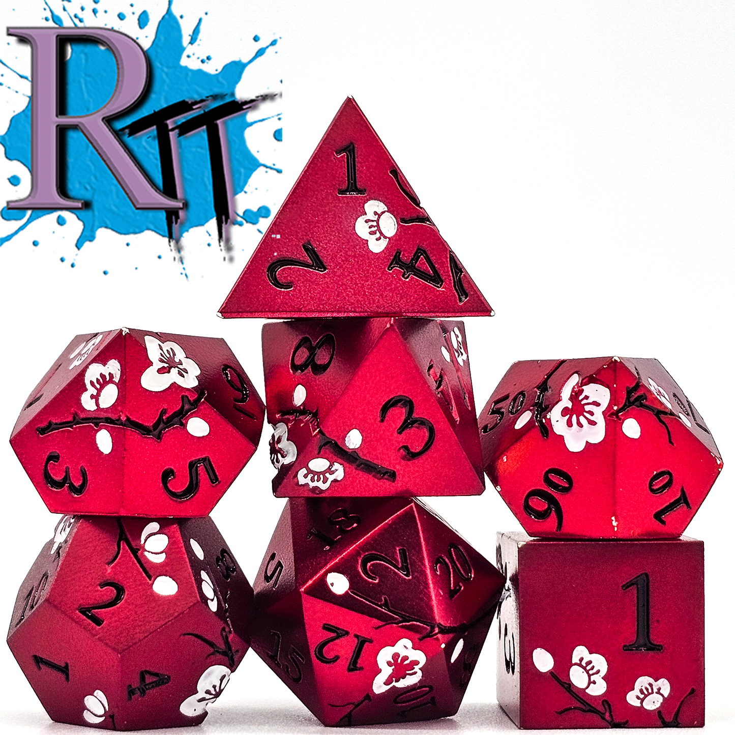 Solid Metal Red Plum Blossom DND Dice Set