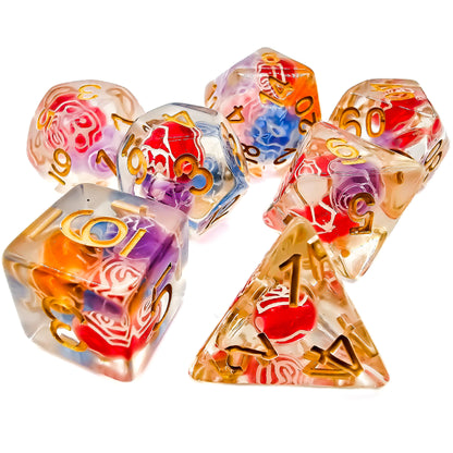 7pcs/Set Resin Multi-Color Rose Bead DND Dice