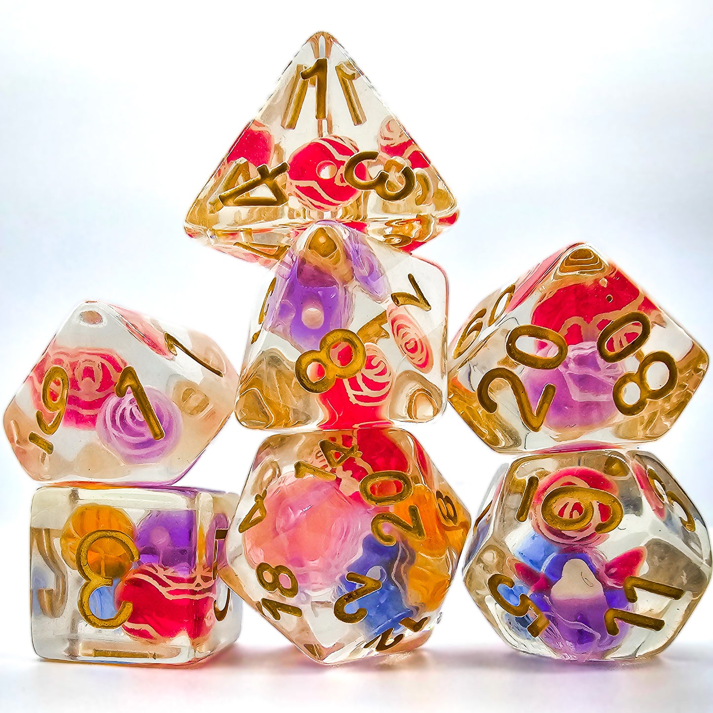 7pcs/Set Resin Multi-Color Rose Bead DND Dice