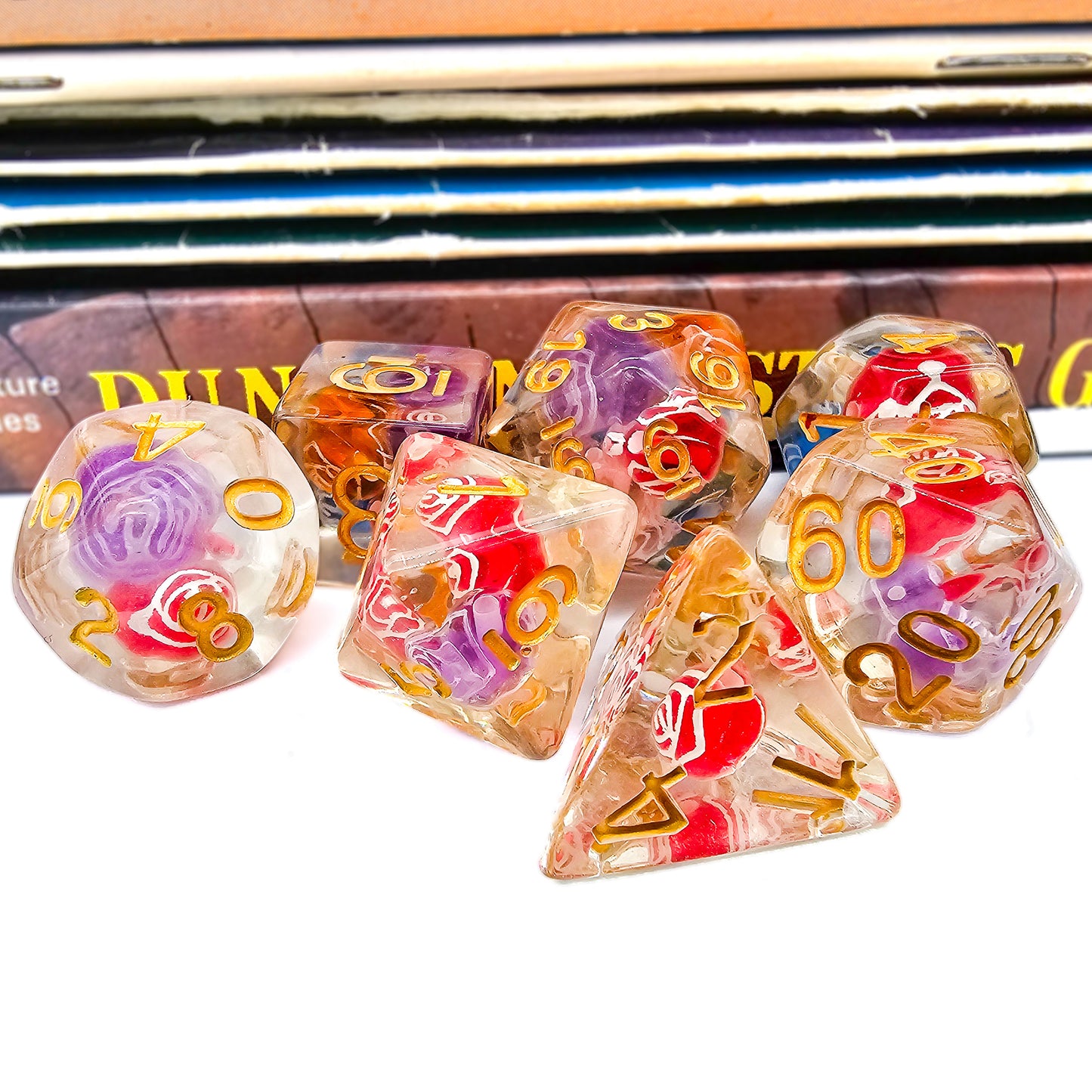 7pcs/Set Resin Multi-Color Rose Bead DND Dice