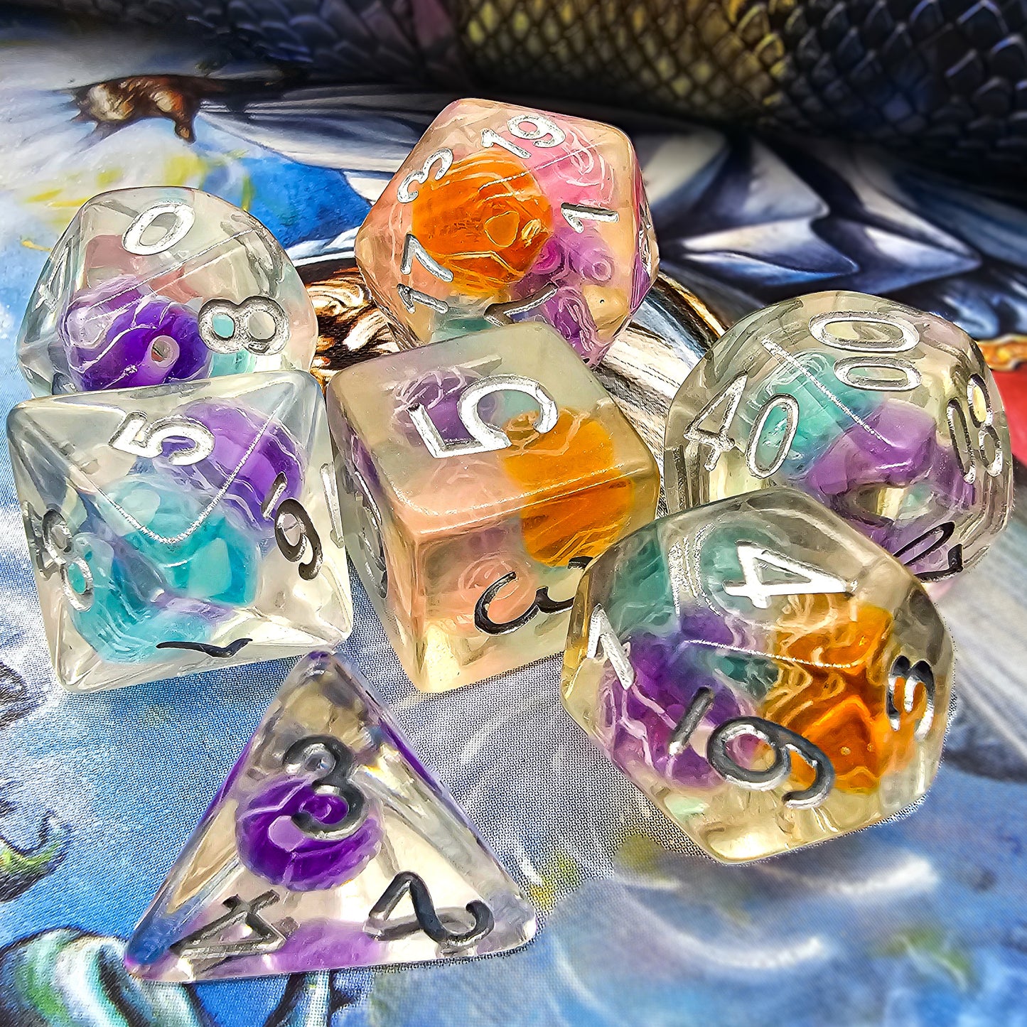 7pcs/Set Resin Multi-Color Rose Bead DND Dice