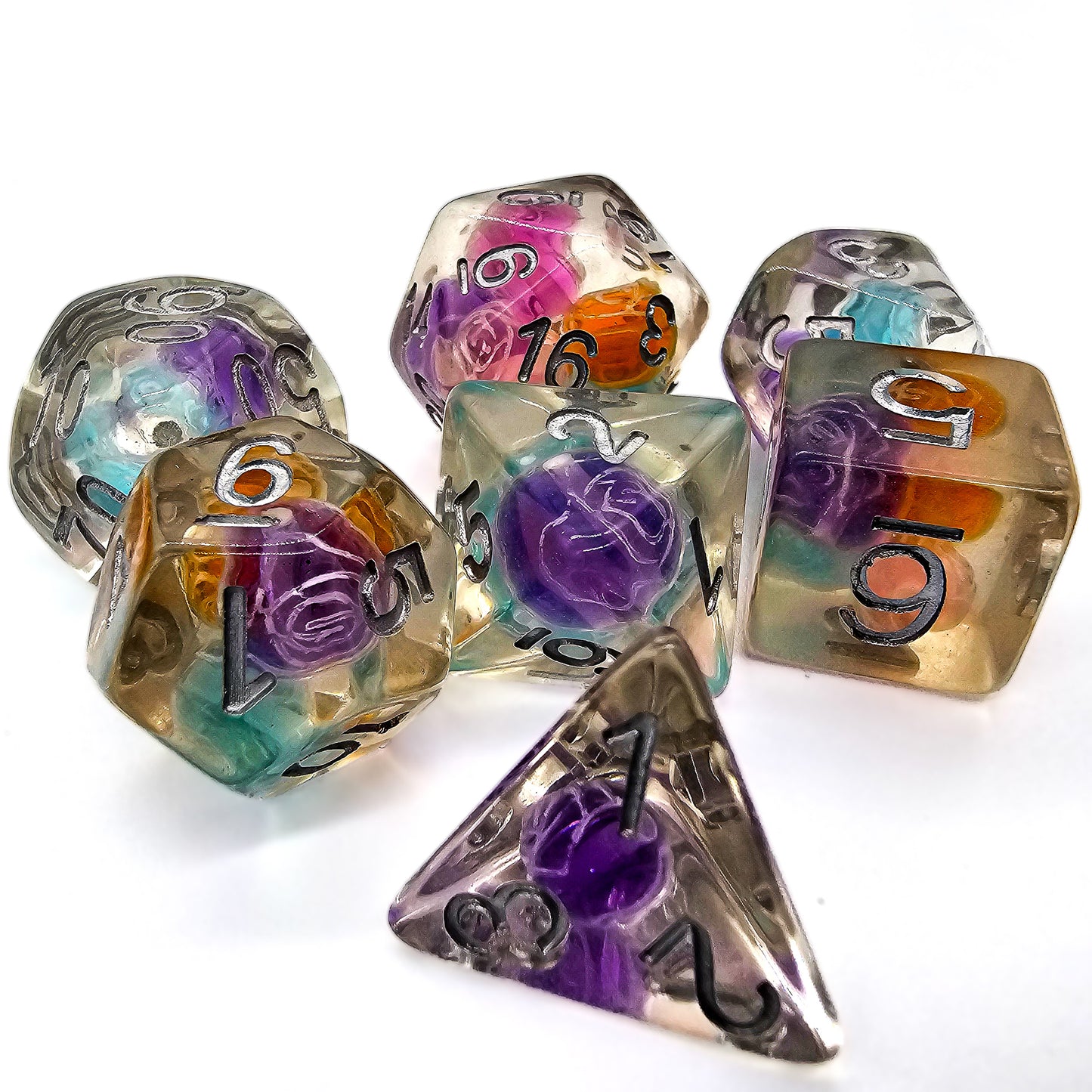 7pcs/Set Resin Multi-Color Rose Bead DND Dice