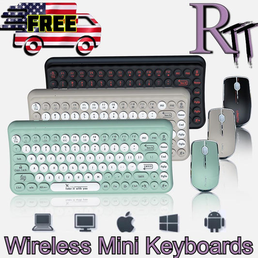 Mini 2.4G Wireless Retro Keyboard and Mouse Combo Round Keys Computer Laptop Mac