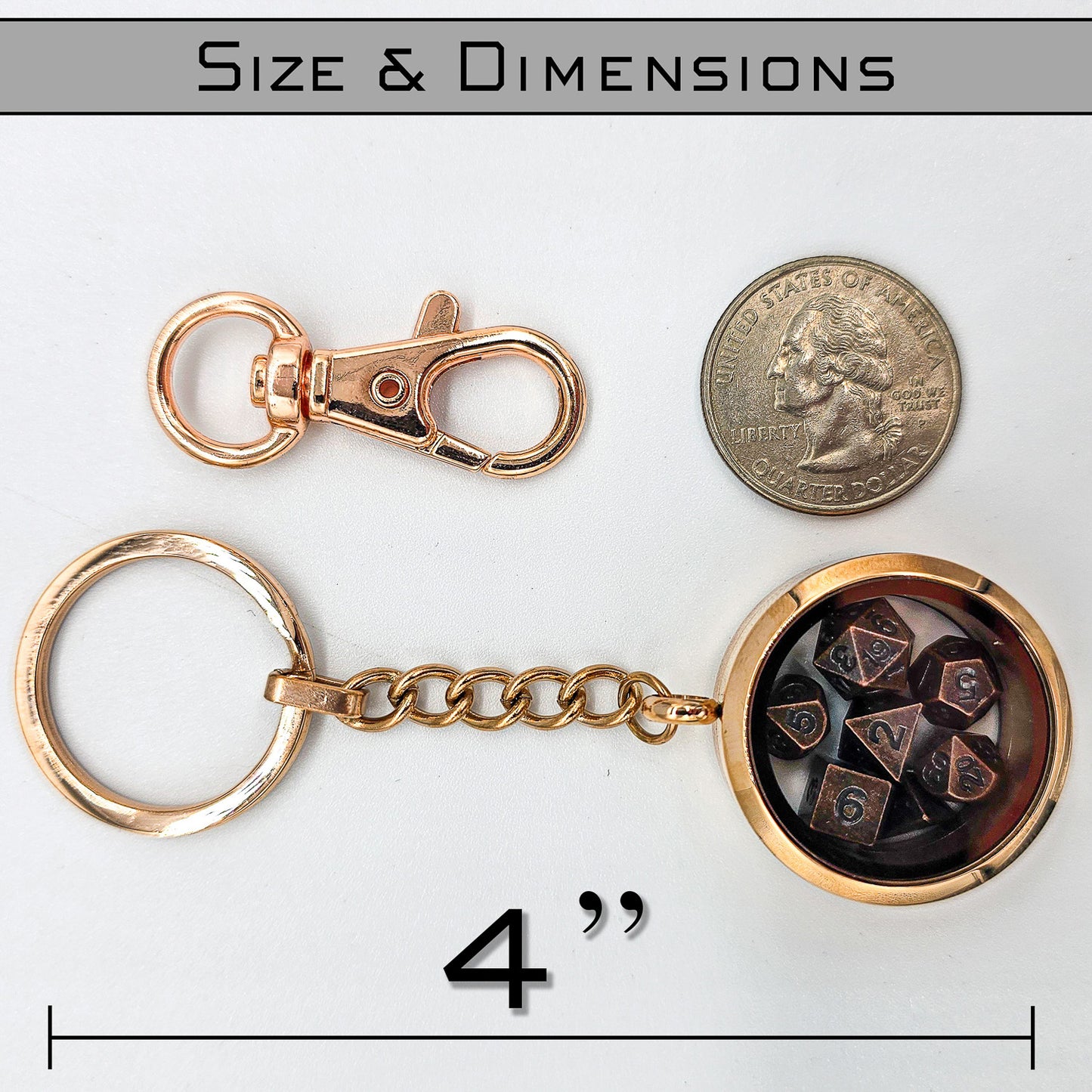 Rose Gold Metal Keychain Mini DND Dice Container