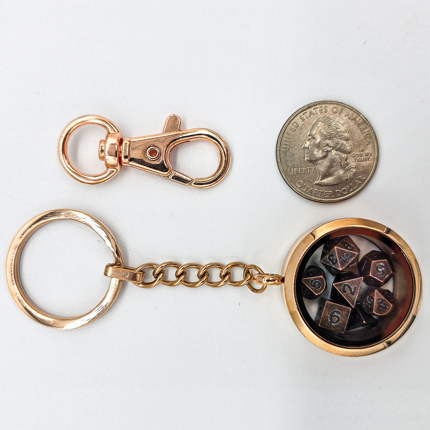 Rose Gold Metal Keychain Mini DND Dice Container