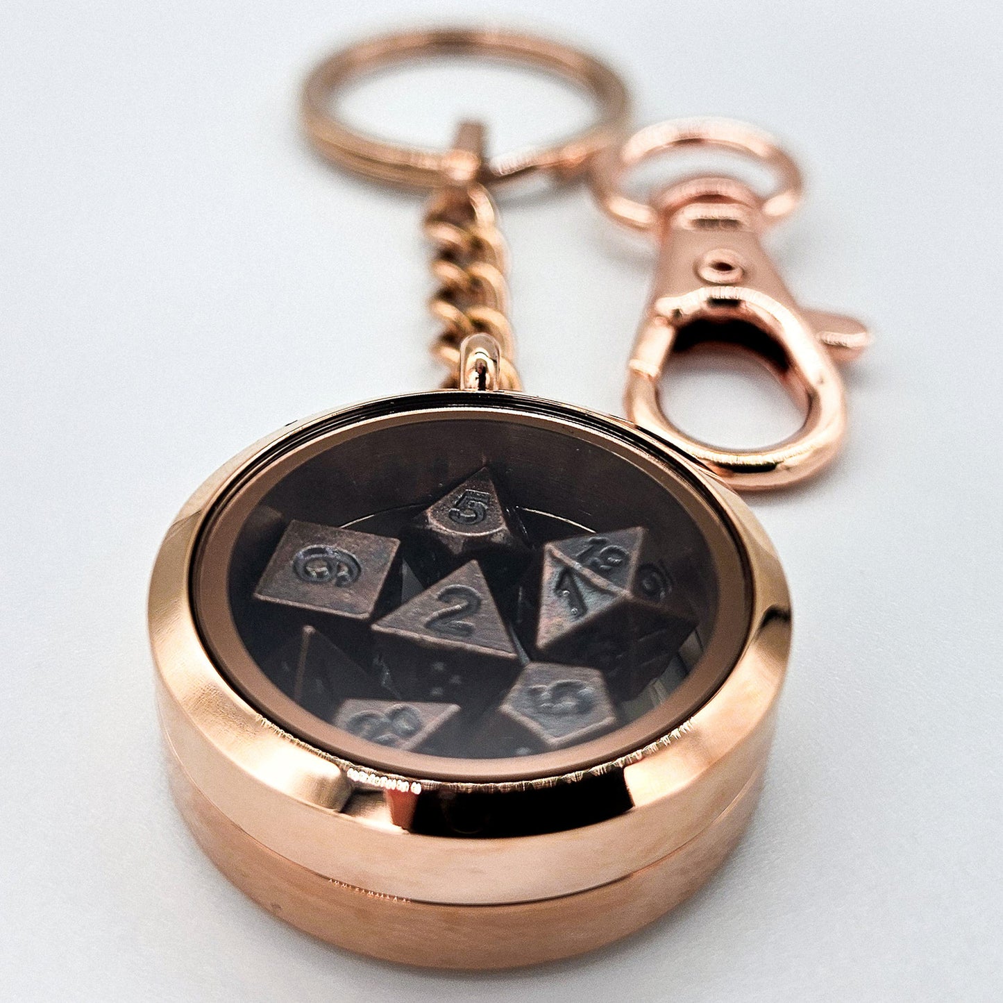 Rose Gold Metal Keychain Mini DND Dice Container