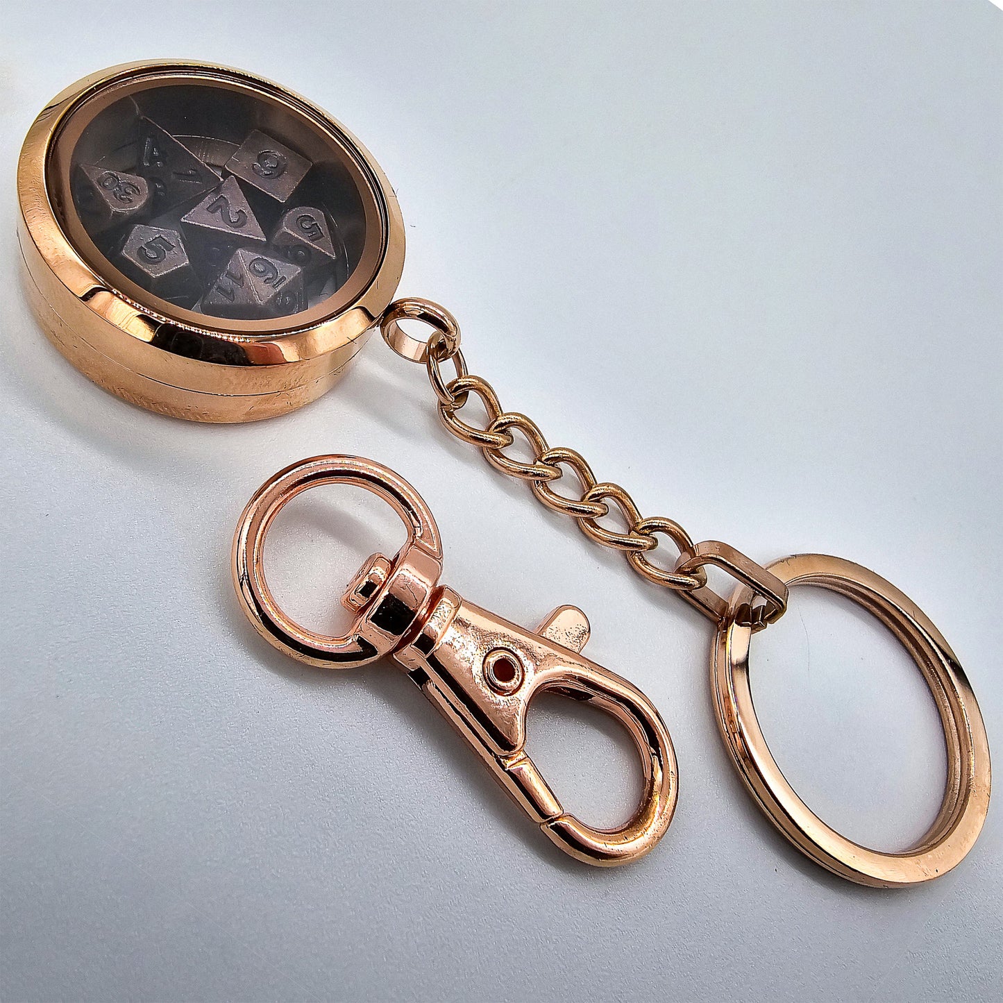 Rose Gold Metal Keychain Mini DND Dice Container