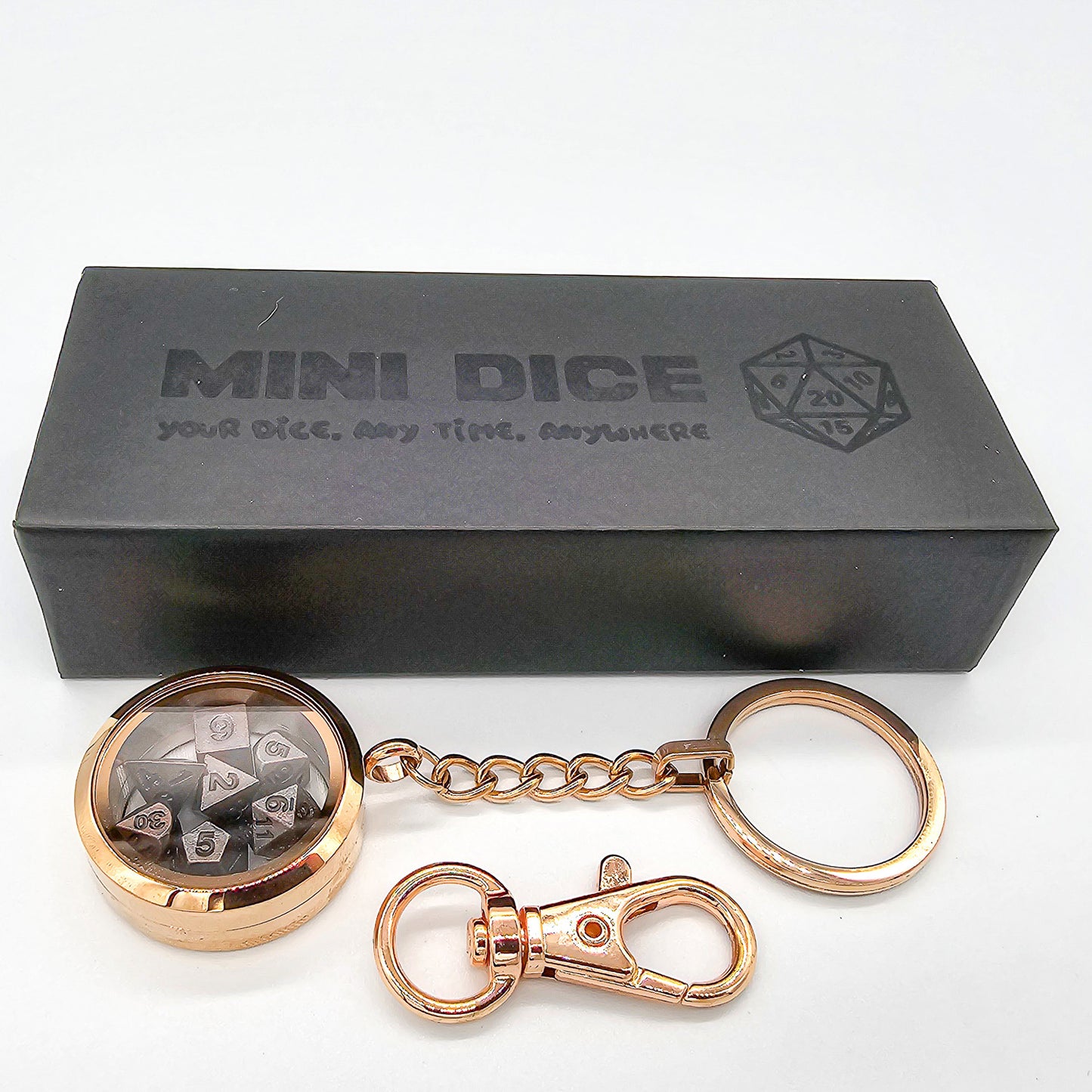 Rose Gold Metal Keychain Mini DND Dice Container