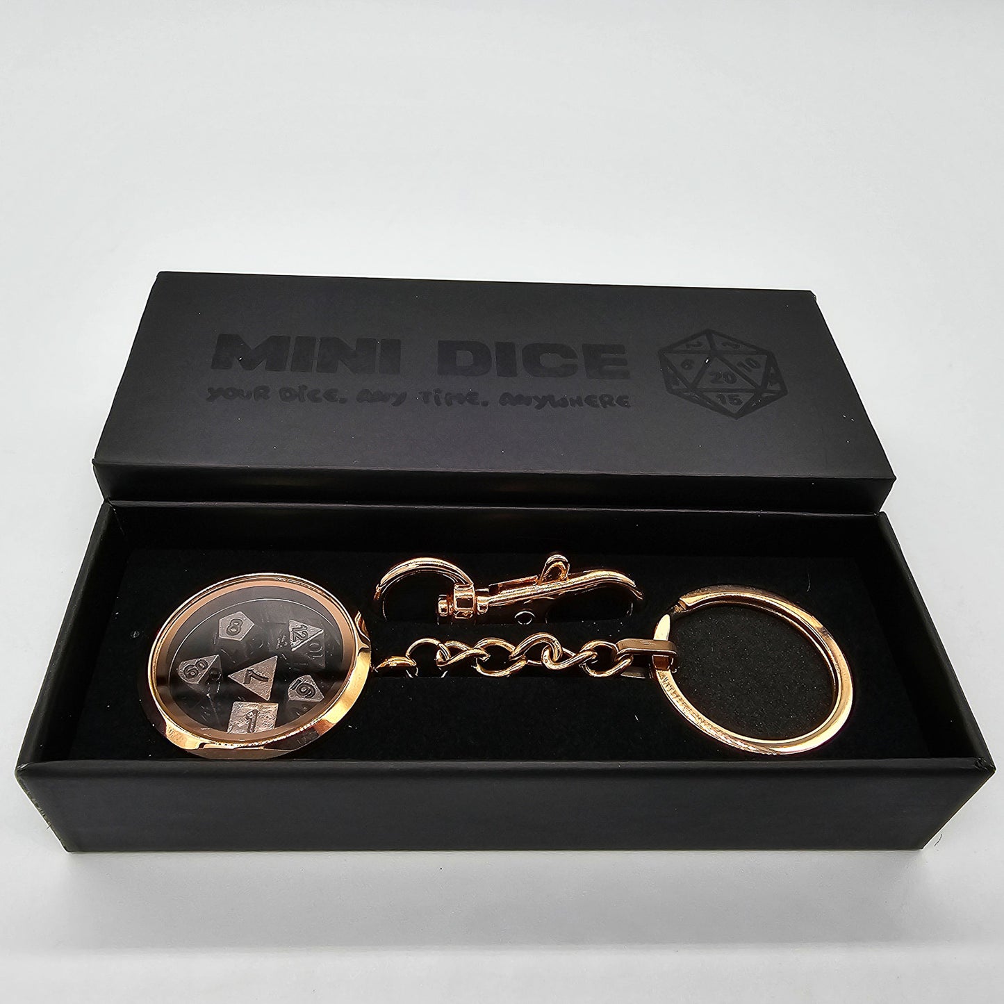 Rose Gold Metal Keychain Mini DND Dice Container