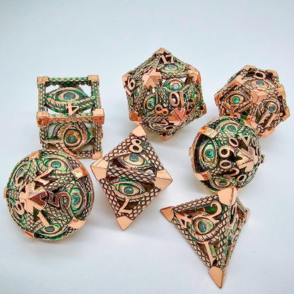 Green & Rose Gold Hollow Metal Illuminati Dice