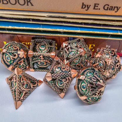 Green & Rose Gold Hollow Metal Illuminati Dice