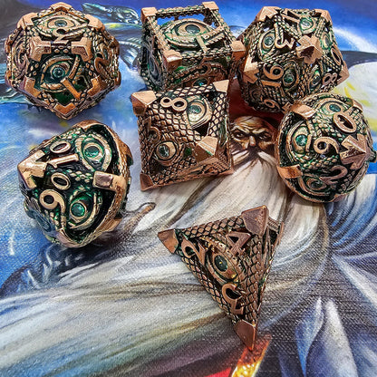 Green & Rose Gold Hollow Metal Illuminati Dice