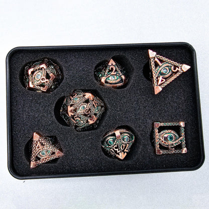 Green & Rose Gold Hollow Metal Illuminati Dice