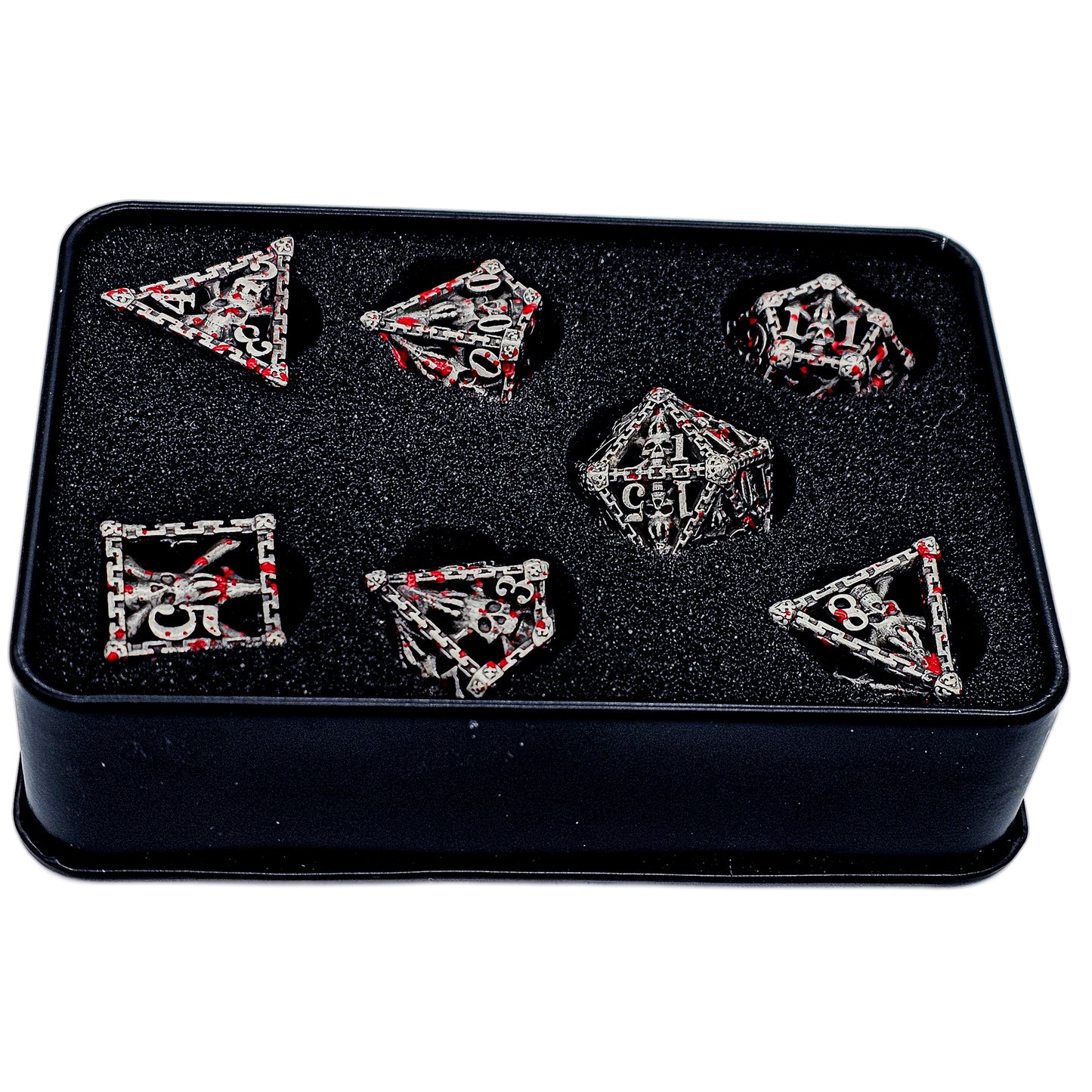 Hollow Metal Silver & Blood Skeleton DND Dice Set