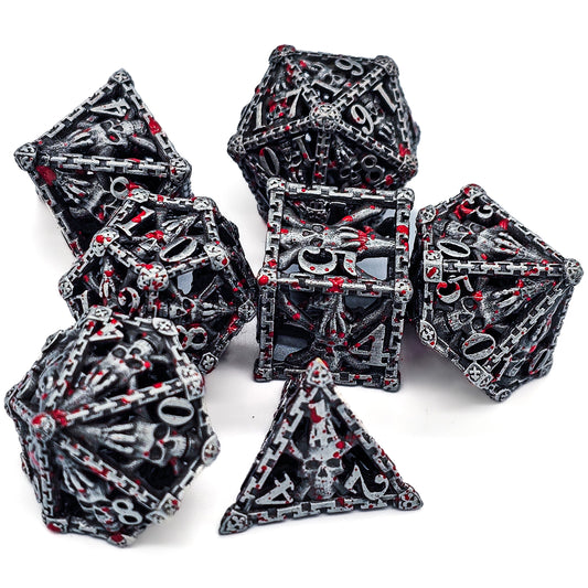 Hollow Metal Silver & Blood Skeleton DND Dice Set