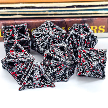 Hollow Metal Silver & Blood Skeleton DND Dice Set