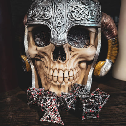 Hollow Metal Silver & Blood Skeleton DND Dice Set