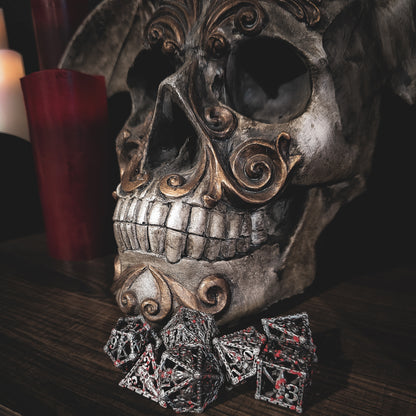 Hollow Metal Silver & Blood Skeleton DND Dice Set