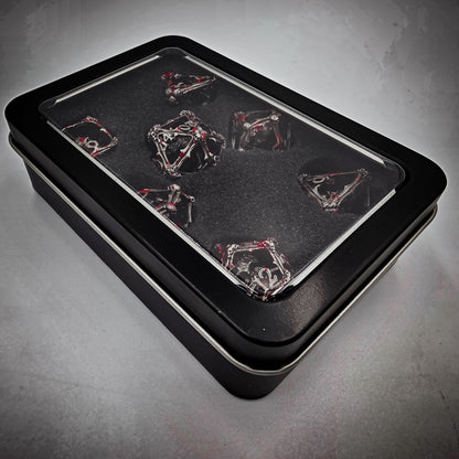 Silver Blood Hollow Metal 3D Skull DND Dice Set