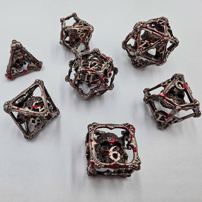 Silver Blood Hollow Metal 3D Skull DND Dice Set