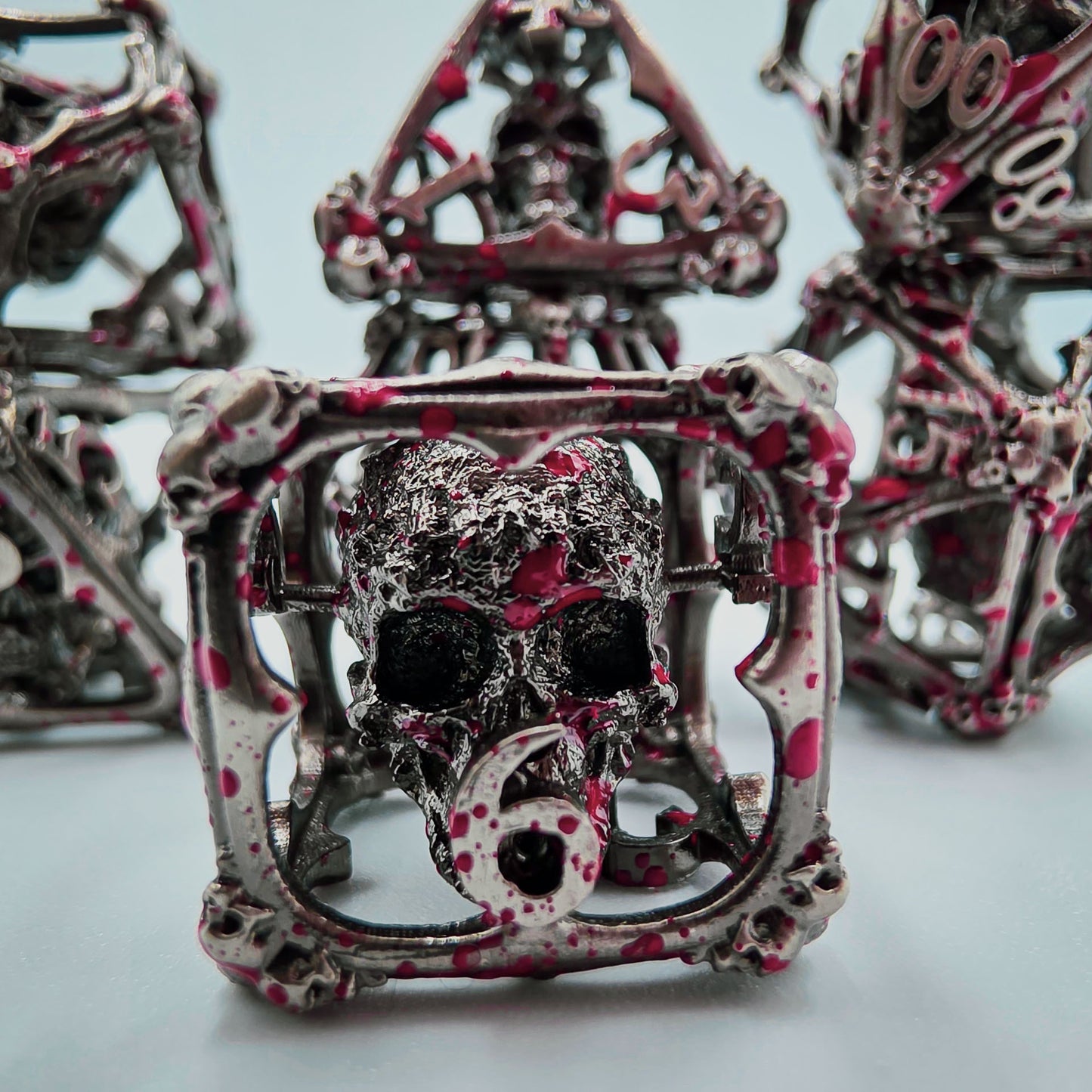Silver Blood Hollow Metal 3D Skull DND Dice Set