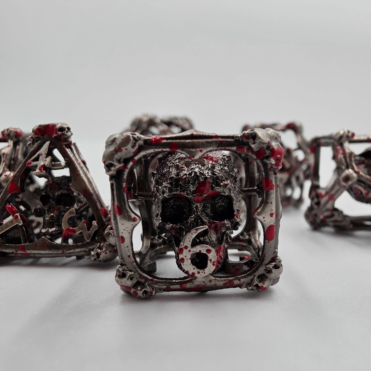 Silver Blood Hollow Metal 3D Skull DND Dice Set