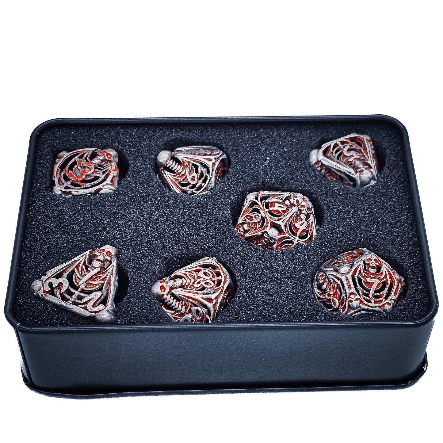 Hollow Metal Silver & Blood Skeleton DND Dice Set