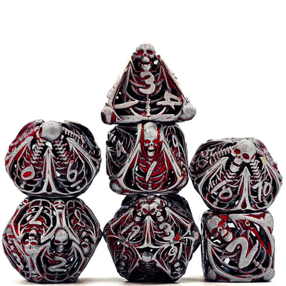 Hollow Metal Silver & Blood Skeleton DND Dice Set