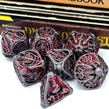 Hollow Metal Silver & Blood Skeleton DND Dice Set