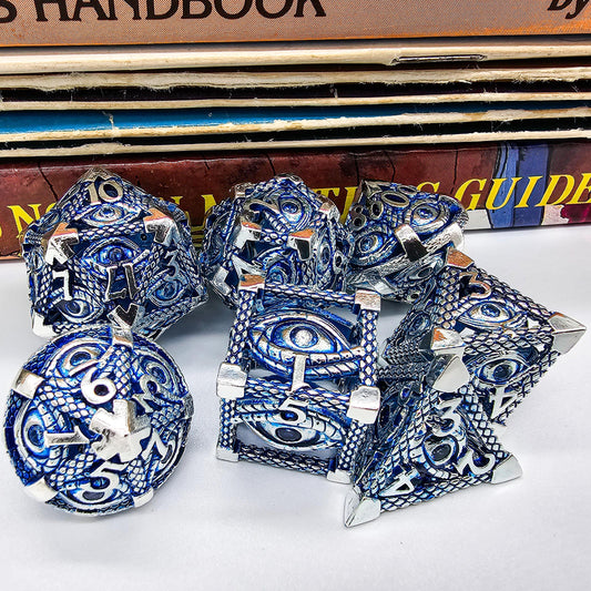 Blue & Silver Hollow Metal Illuminati Dice