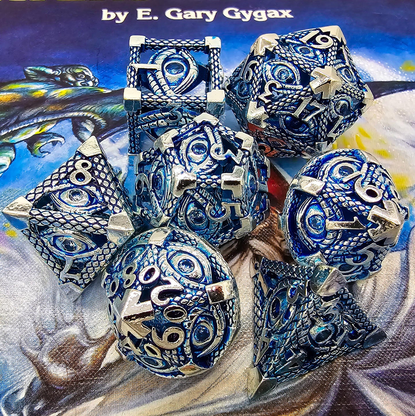 Blue & Silver Hollow Metal Illuminati Dice